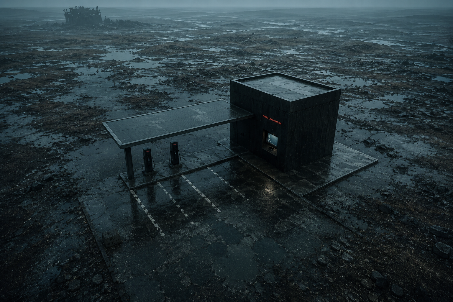 Aerial view of the battery charging station.
