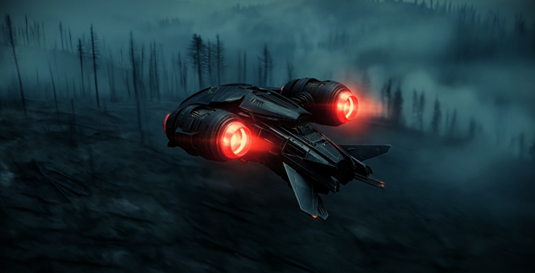 Aircraft flying above the burnt forest.