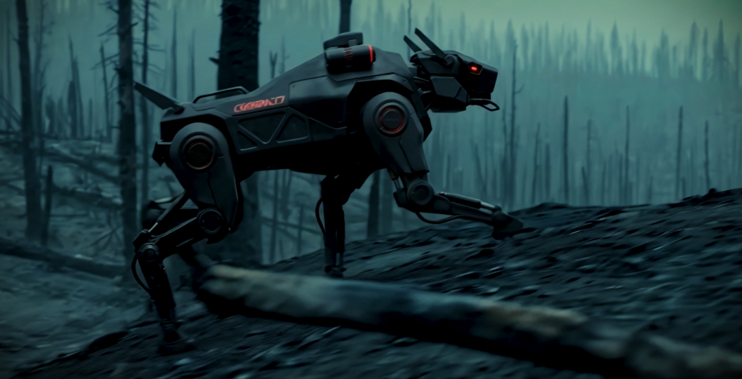 Cerberus-7 climbing through scorched terrain.