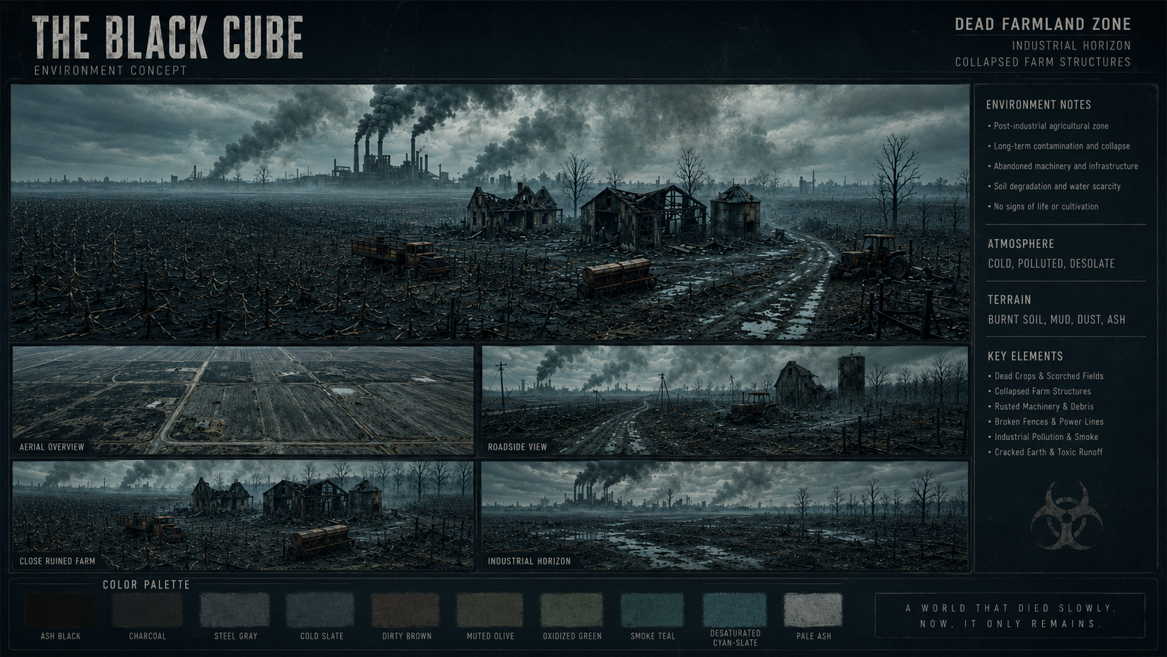 Dead farmland location concept art.